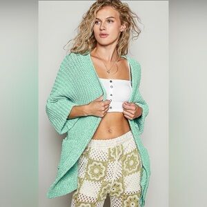 POL Mint Green Chunky Knit Open Cardigan